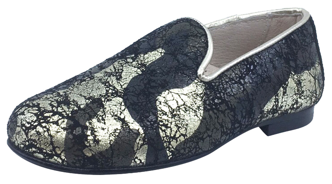 Premium Smoking Loafer Shoes for Men - Black & Gold Marble Genuine Leather Slip-On Dress Shoes | Formal Occasions, Business Meetings & Evening Events