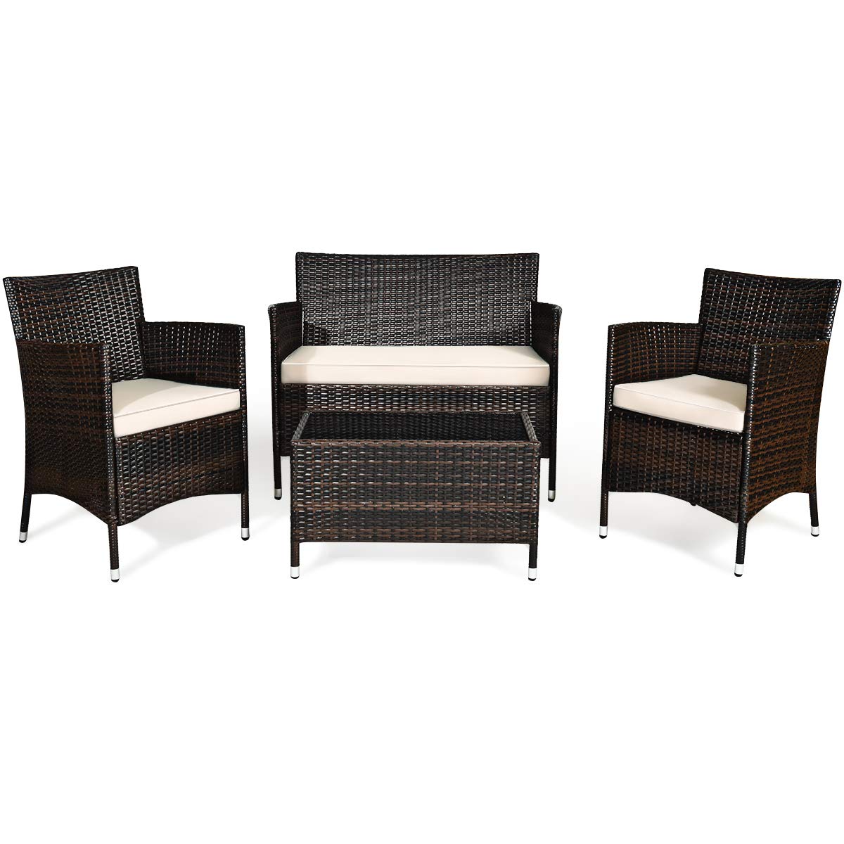 ARLIME 4-Piece All-Weather Wicker Patio Furniture Set - Outdoor Rattan Sofa Sectional with Thick Cushions & Glass Coffee Table - Brown Garden Conversation Set for Backyard, Poolside & Terrace Relaxation