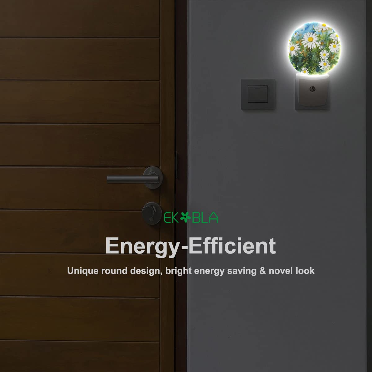 EKOBLA White Daisy Night Light - 0.5W LED Plug-in Wall Nightlight with Dusk to Dawn Sensor for Bedroom, Nursery, Kids Room - Spring Garden Flower Decor for Women, Men & Children - Sleep Friendly Lighting Solution