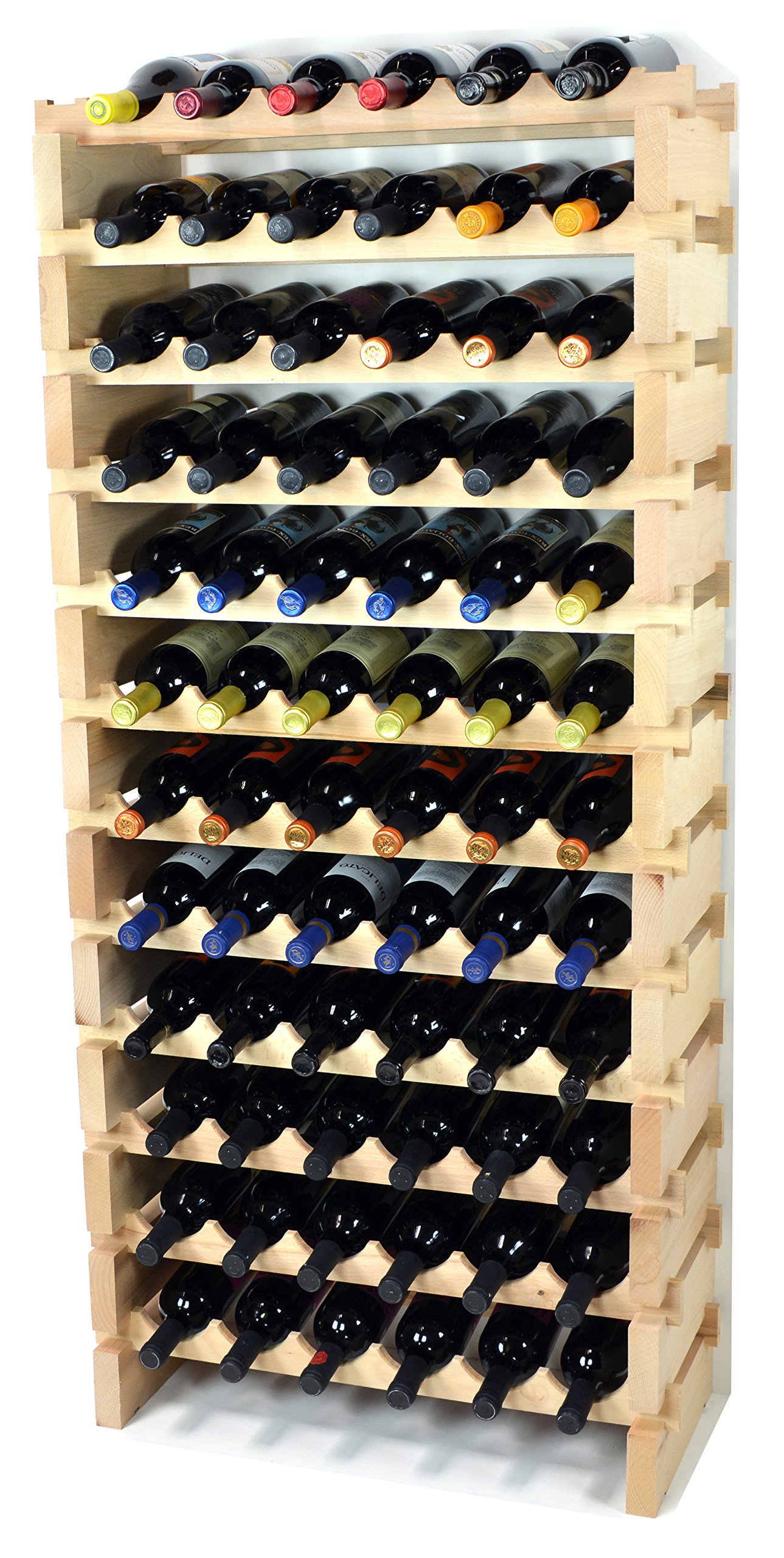 Premium Modular Wine Rack - Beechwood Storage for 24 to 72 Bottles (6 Bottles Across, 12 Rows) - Space-Saving Home Bar & Cellar Organizer for Wine Collectors & Entertainers
