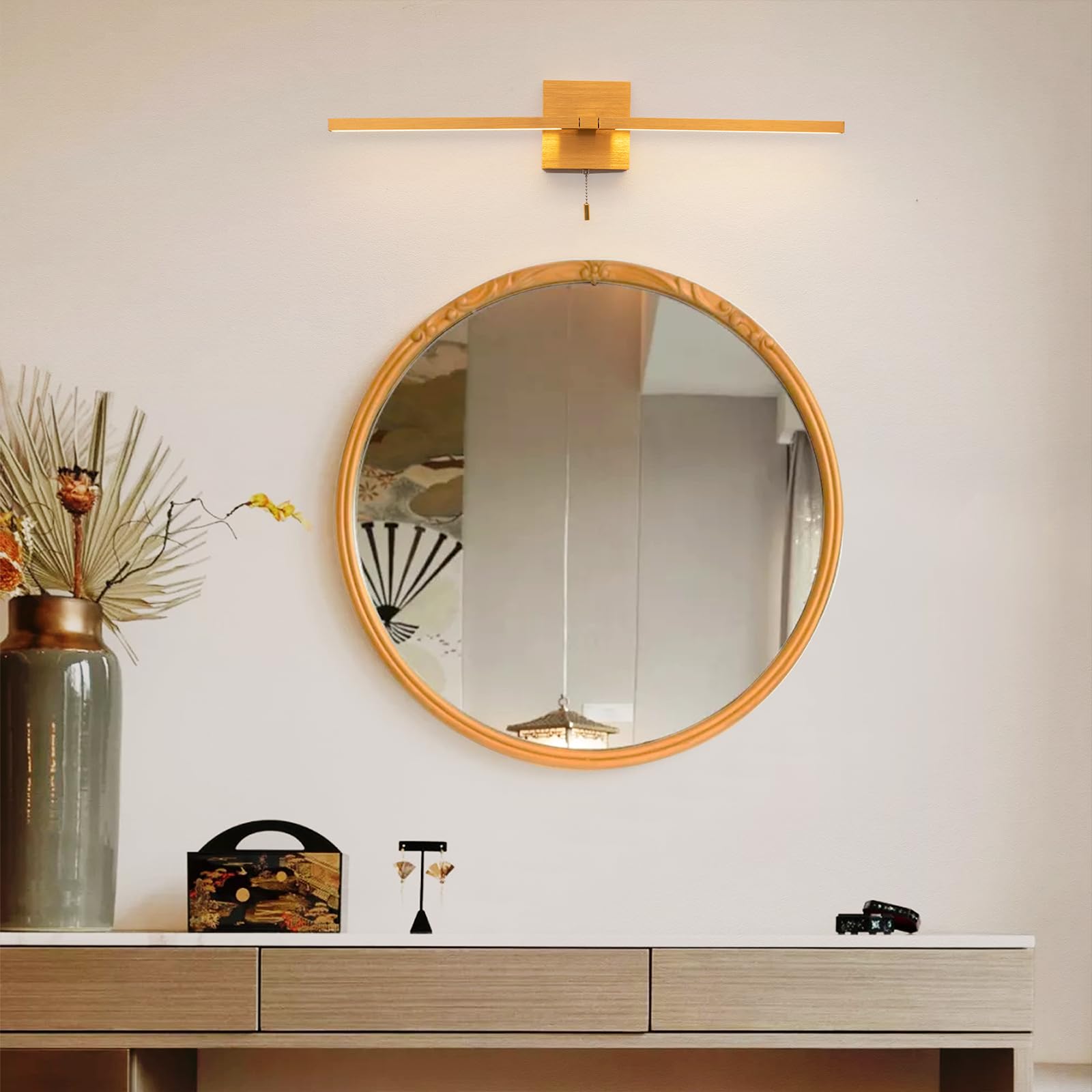 27 Inch Gold LED Bathroom Vanity Light Fixtures - Modern Warm White 4000K Light Bar for Mirrors & Paintings - Pull Chain Switch for Easy On/Off - Perfect for Bathroom, Dressing Room & Makeup Area