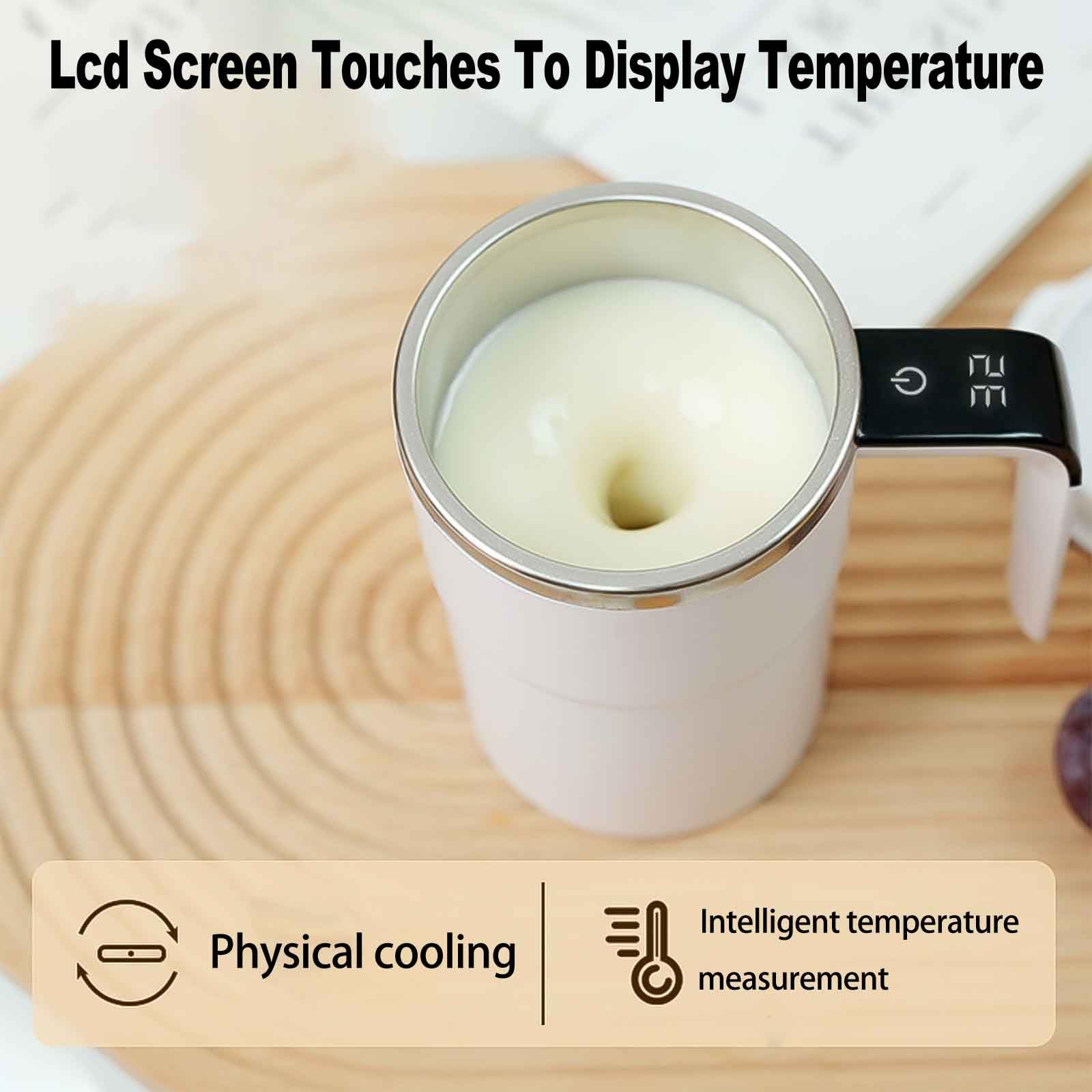 2025 New Electric Magnetic Self Stirring Coffee Mug with Lid & Digital Display - Rechargeable Automatic Stirring Mug for Coffee, Tea, Hot Chocolate - Perfect for Office, Home, Travel & Gifts (White)