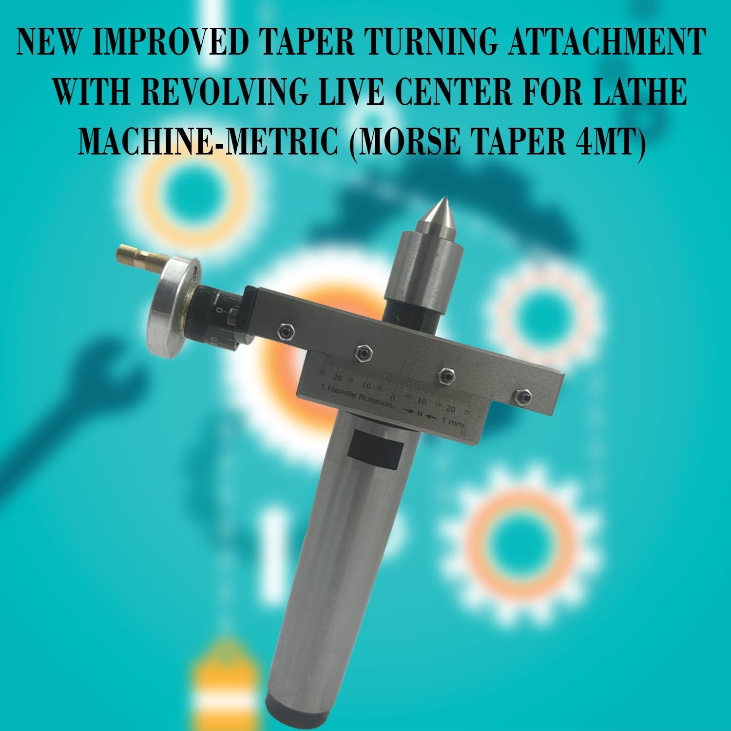 New Improved Taper Turning Attachment with Revolving Live Center for Lathe Machine - Metric (Morse Taper 4MT) | Precision Metalworking Tool for Turning, Tapering & Machining Operations