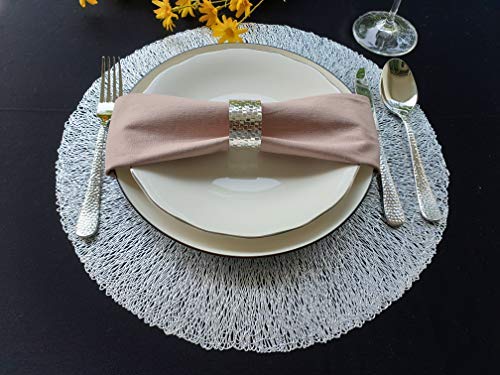Round Silver Vinyl Placemats Set of 4 - 15 Inch Modern Dining Table Mats for Thanksgiving, Christmas & Housewarming Parties - Waterproof & Easy Clean Place Settings for Everyday Use & Special Occasions