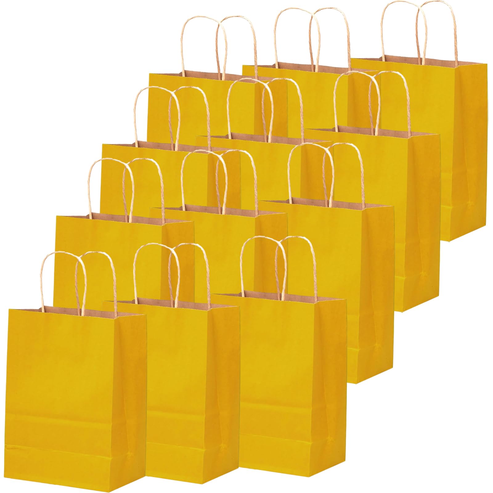 qiqee 32-Pack Bright Yellow Paper Gift Bags with Handles - 8.26×6×3.15 Inches Small Bulk Gift Bags for Party Favors, Birthday Gifts, Wedding Favors & Holiday Presents