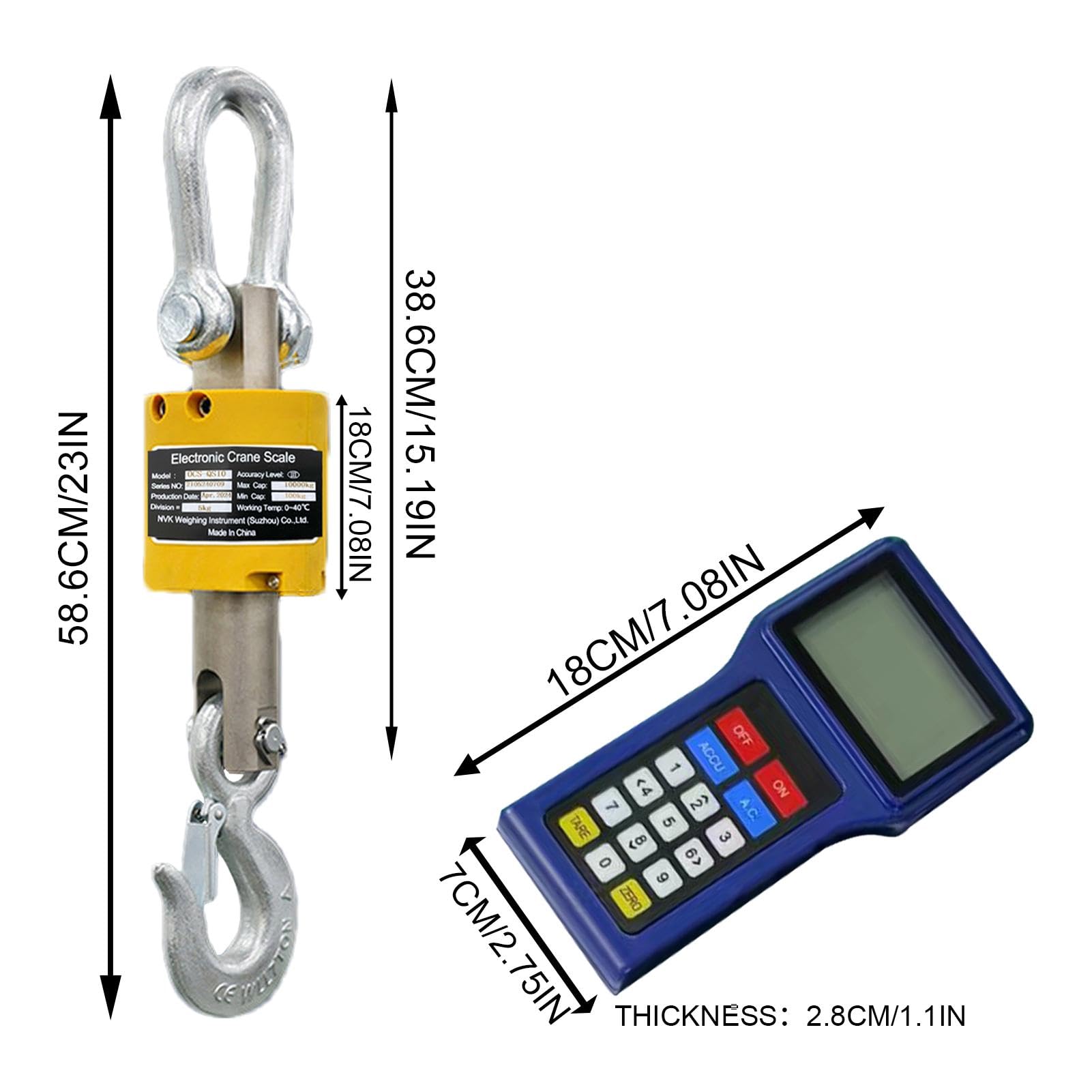 3 Ton Digital Hanging Scale with Wireless Handheld Meter & Charging Cable - High Precision Electronic Crane Scale for Industrial, Farm & Factory Use | Heavy Duty Weight Measurement for Lifting, Shipping & Warehouse Operations