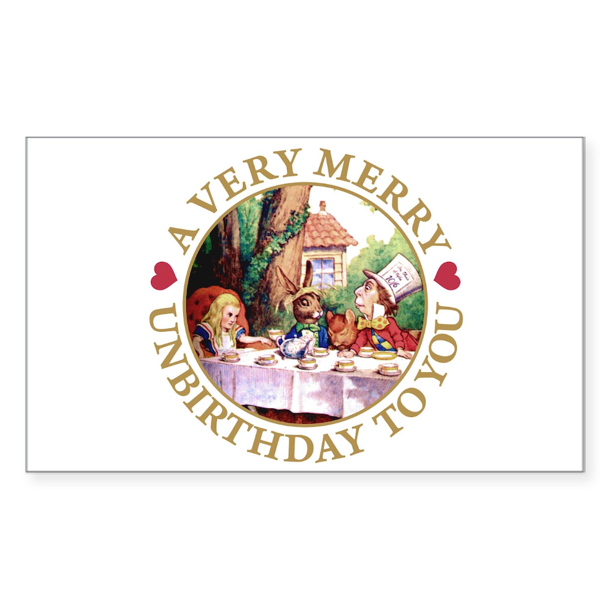 A VERY MERRY UNBIRTHDAY Rectangle Sticker - Durable Bumper Sticker & Car Decal for Vehicles, Laptops, Water Bottles - Perfect for Birthday Parties, Alice in Wonderland Fans & Unique Gift Ideas