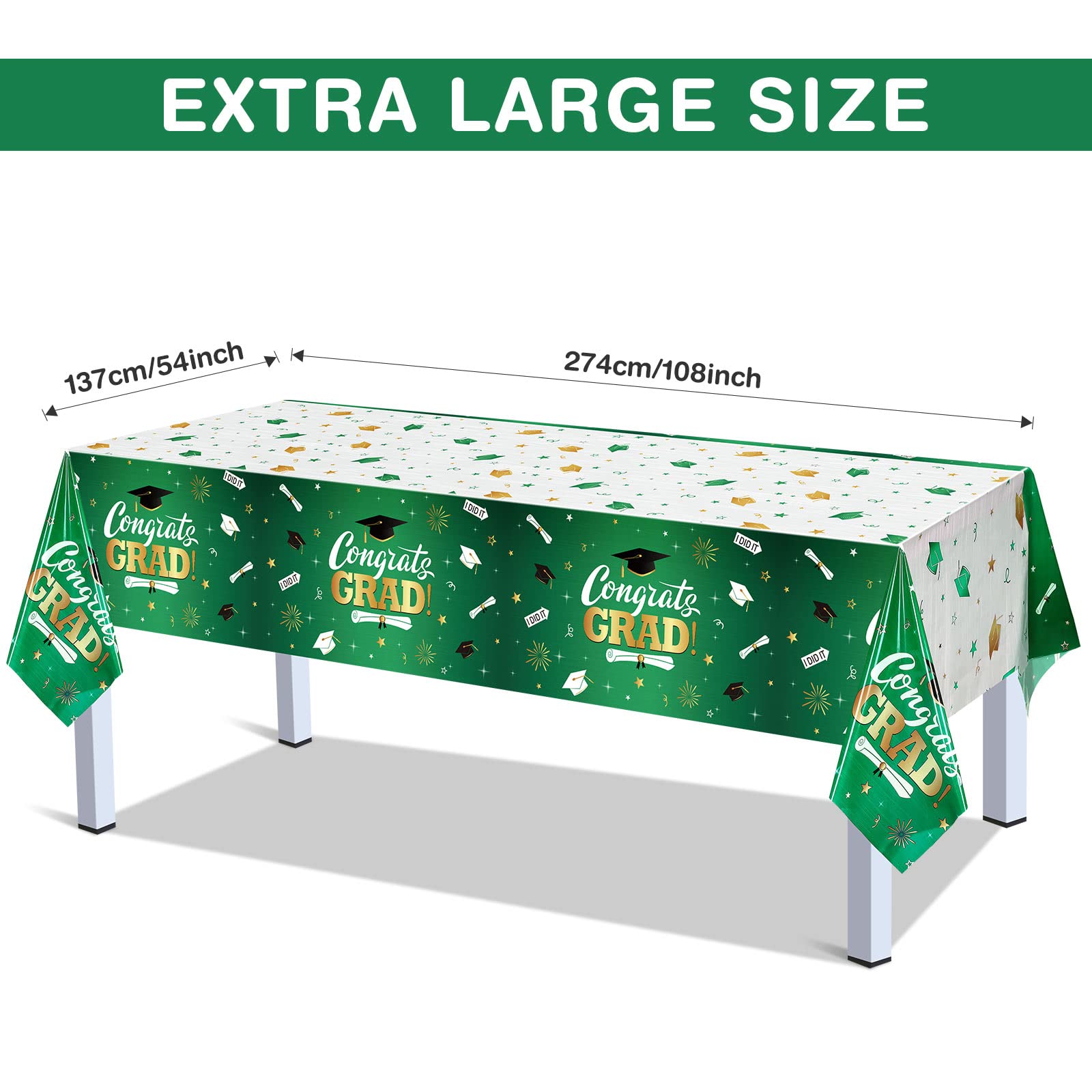 Tudomro 3-Pack Graduation Tablecloths - Class of 2023 Congratulations Grad Decorations for College & High School Prom Parties (Green) - Perfect for Graduation Ceremonies, Banquets & Celebration Decor