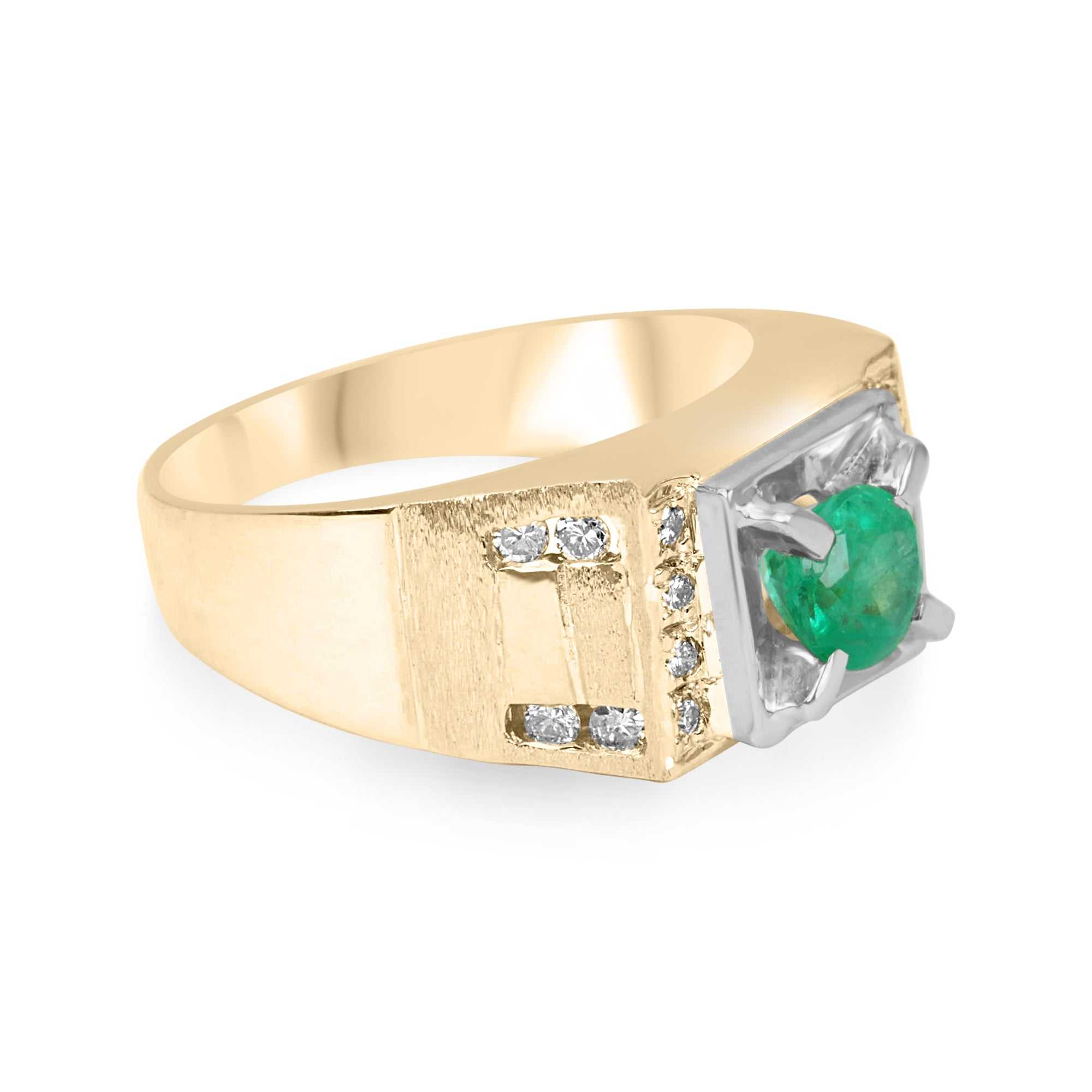 0.87tcw Round Emerald & Diamond Men's Pinky Ring in 18K Gold - Elegant Jewelry for Gifts, Weddings & Special Occasions