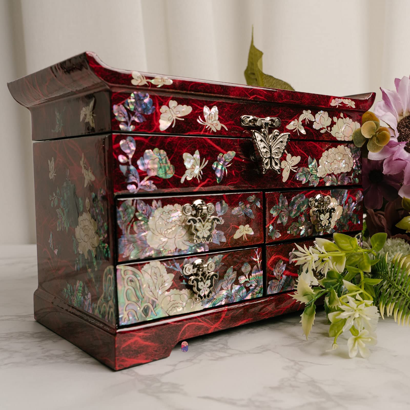February Mountain Mother of Pearl Wooden Jewelry Organizer Box - Elegant Jewelry Storage for Women with Spacious Drawers, Perfect for Rings, Bracelets, Watches, Necklaces & Accessories | Great for Bedroom Vanity, Travel & Gift Giving