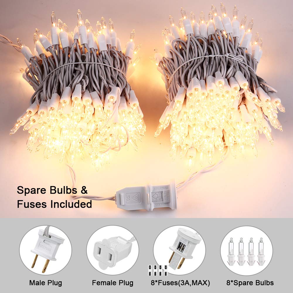 600 Count 139.2ft Brizled Connectable Christmas Lights - UL Certified 120V Incandescent Mini String Lights with White Wire & Warm White Glow | Perfect for Christmas Tree, Wedding, Bedroom, Porch, and Holiday Decorations