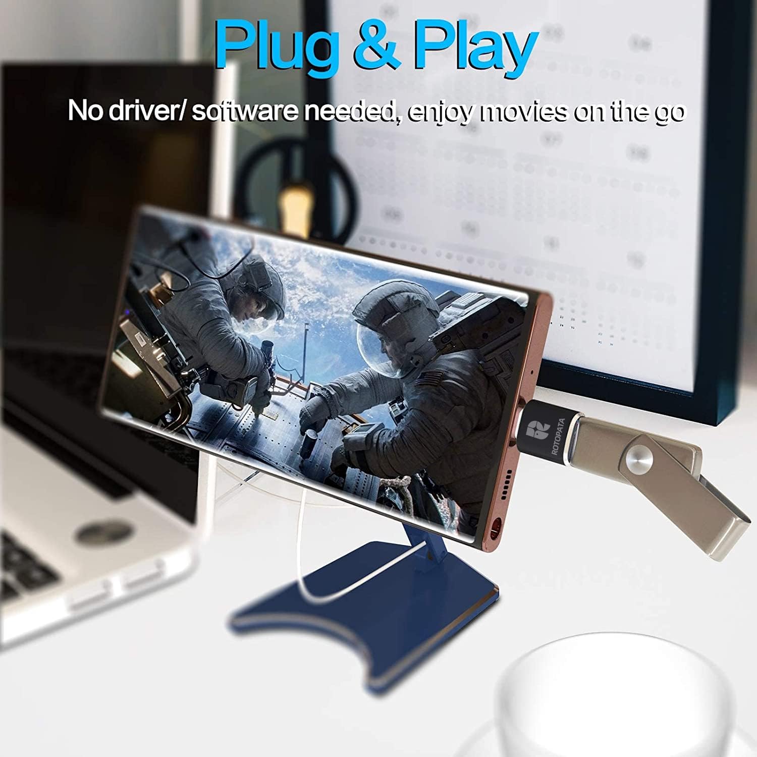 ROTOPATA 2 Pack USB C to USB 3.0 Female Adapter, OTG Type C Converter for MacBook Pro 2019/2020, MacBook Air, Samsung Galaxy, iPhone 15 - Perfect for Data Transfer, Charging & Connecting Peripherals