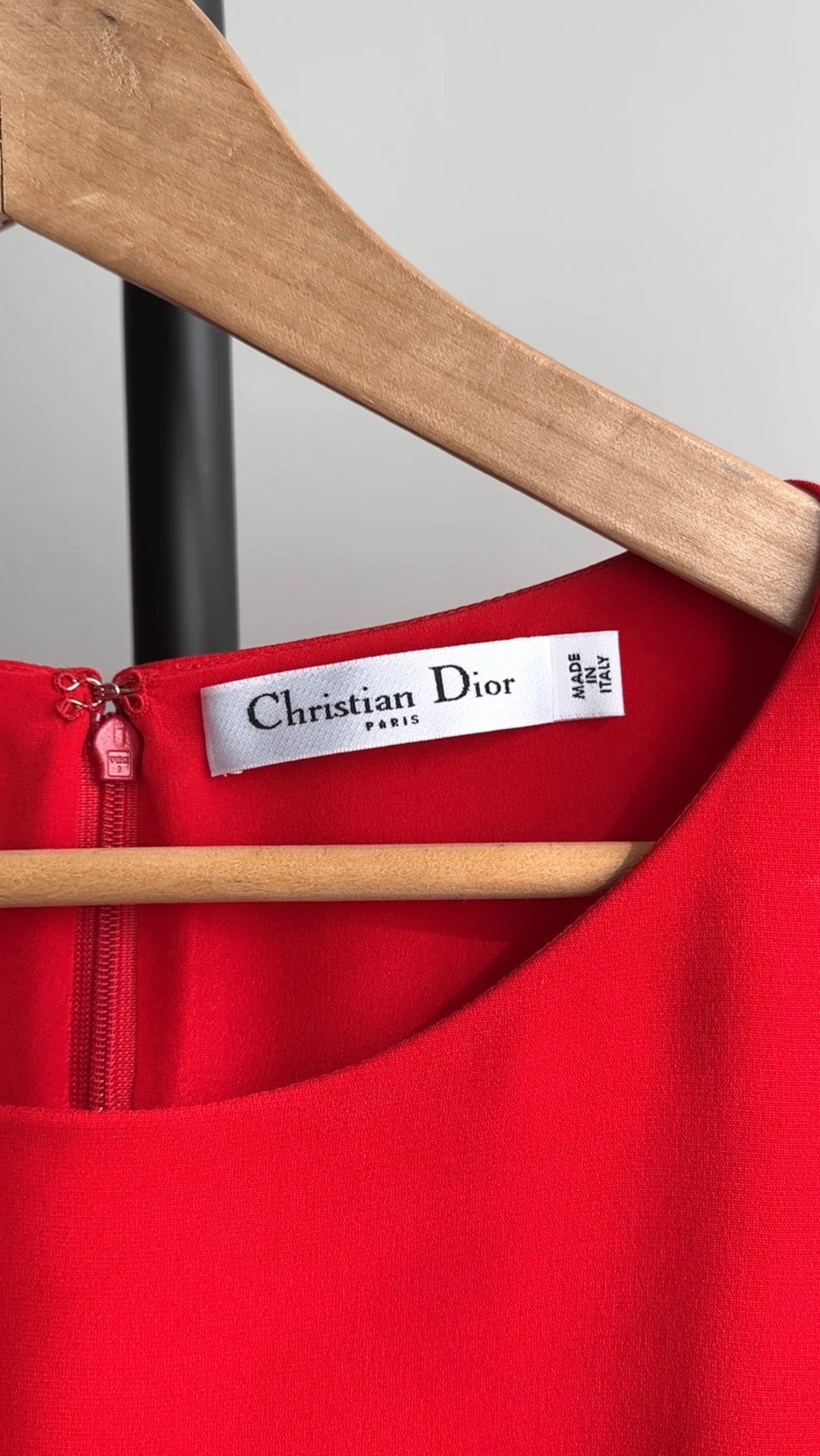 Christian Dior Red Silk Crepe Peplum Dress Size FR42 (US 10) - Elegant Evening Gown for Parties, Weddings & Special Occasions