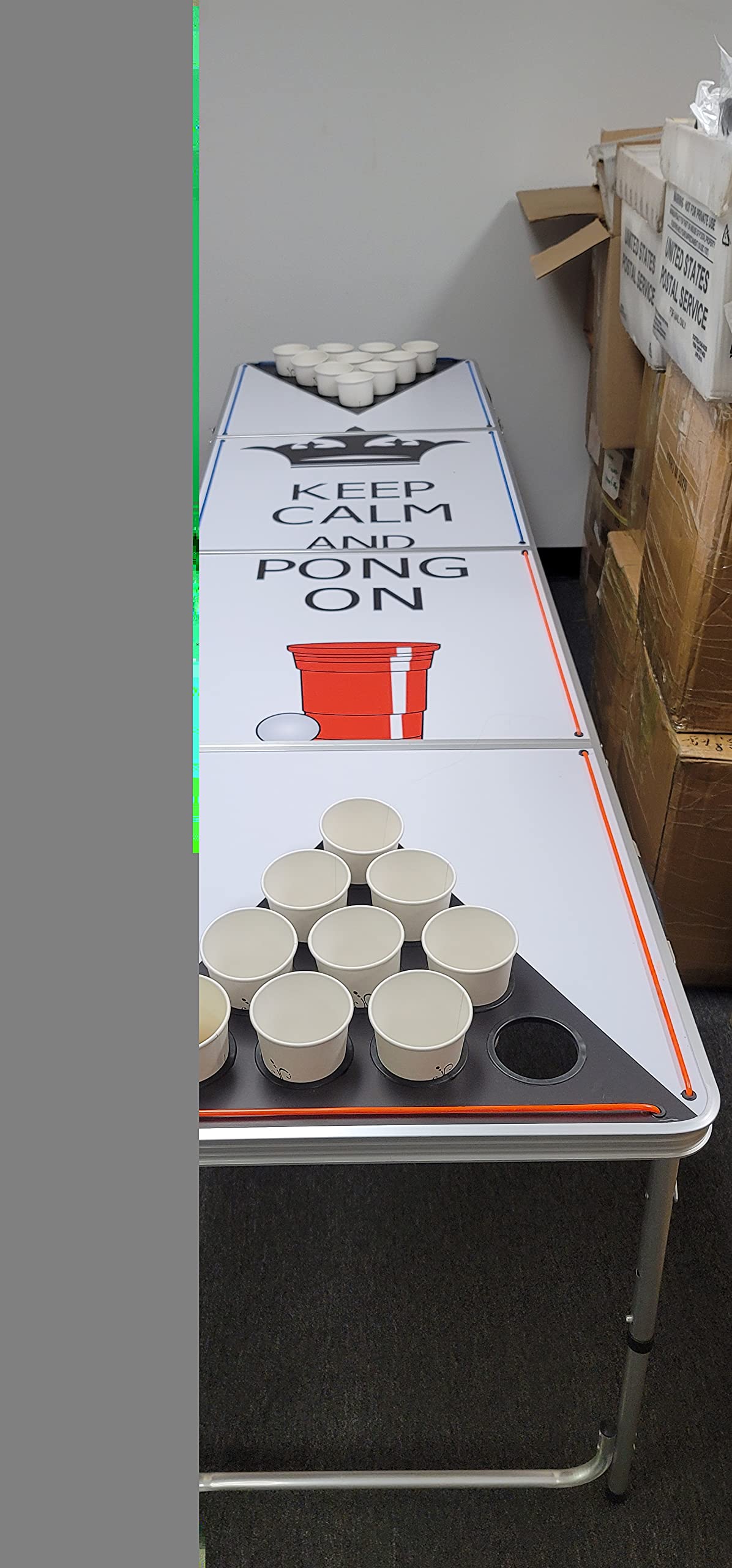 6goodeals 8 FT Folding Beer Pong Table with Cup Holes & Safety Lock - Portable Adjustable Height Lightweight Beer Game Table with Cup Holders & Enhanced Stability - Perfect for Parties, Tailgating, Backyard Games & College Events (White)