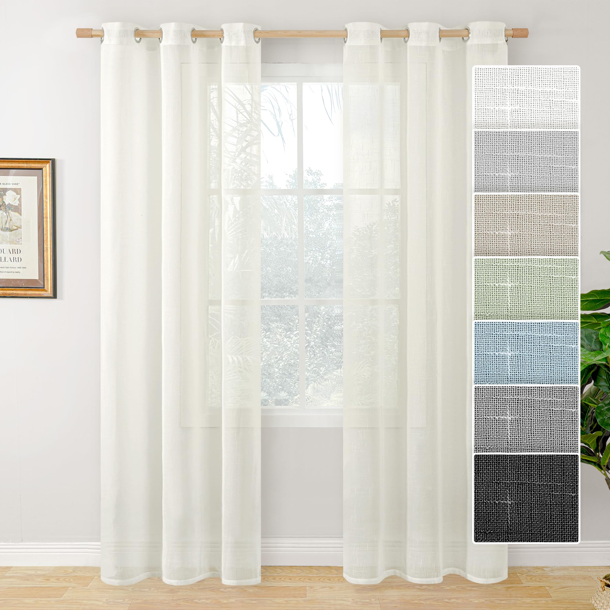 BGment Sheer Linen Curtains 2 Panels Set - 42 x 84 Inch Semi-Sheer Light Filtering Window Drapes with Grommet Top for Living Room & Bedroom, Cream White - Perfect for Natural Light Control & Home Decor