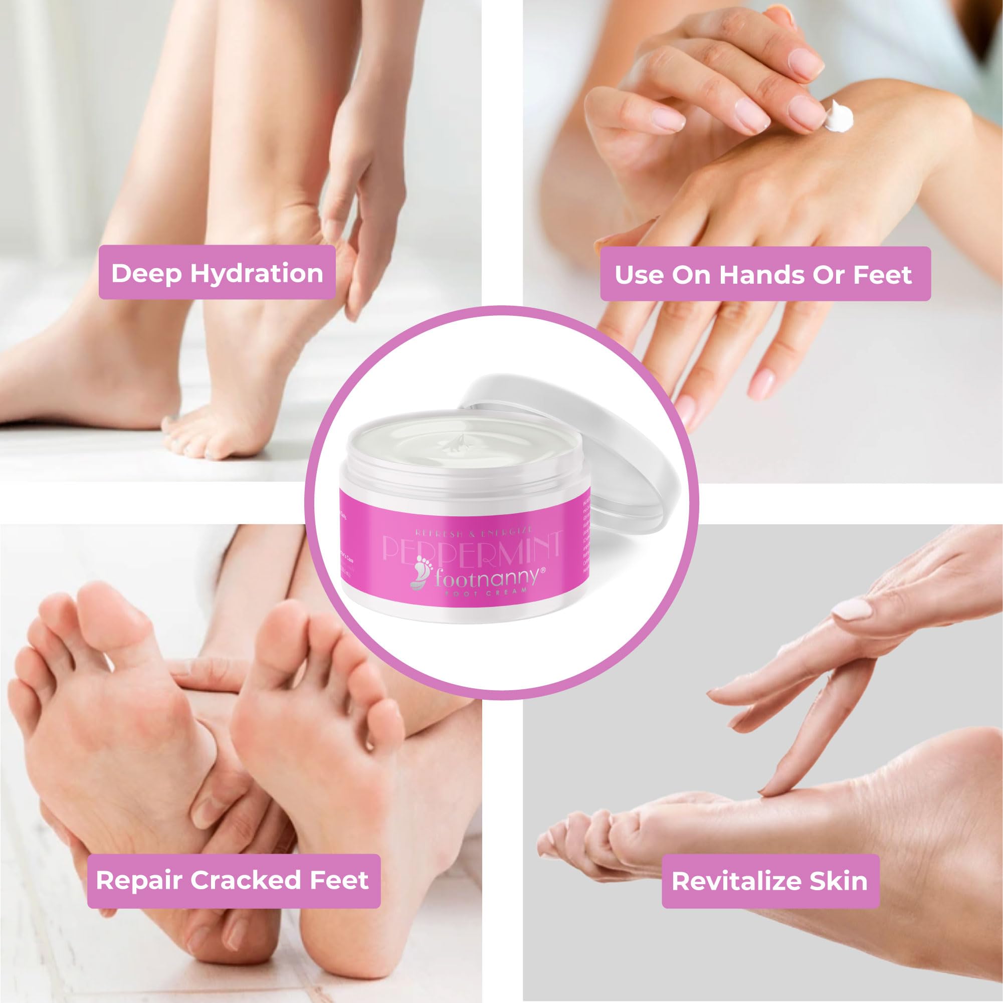 Footnanny Peppermint Foot Cream for Cracked Heels & Dead Skin - Moisturizing Foot Care with Natural Ingredients - Perfect for Dry Feet Relief at Home, Spa or Travel