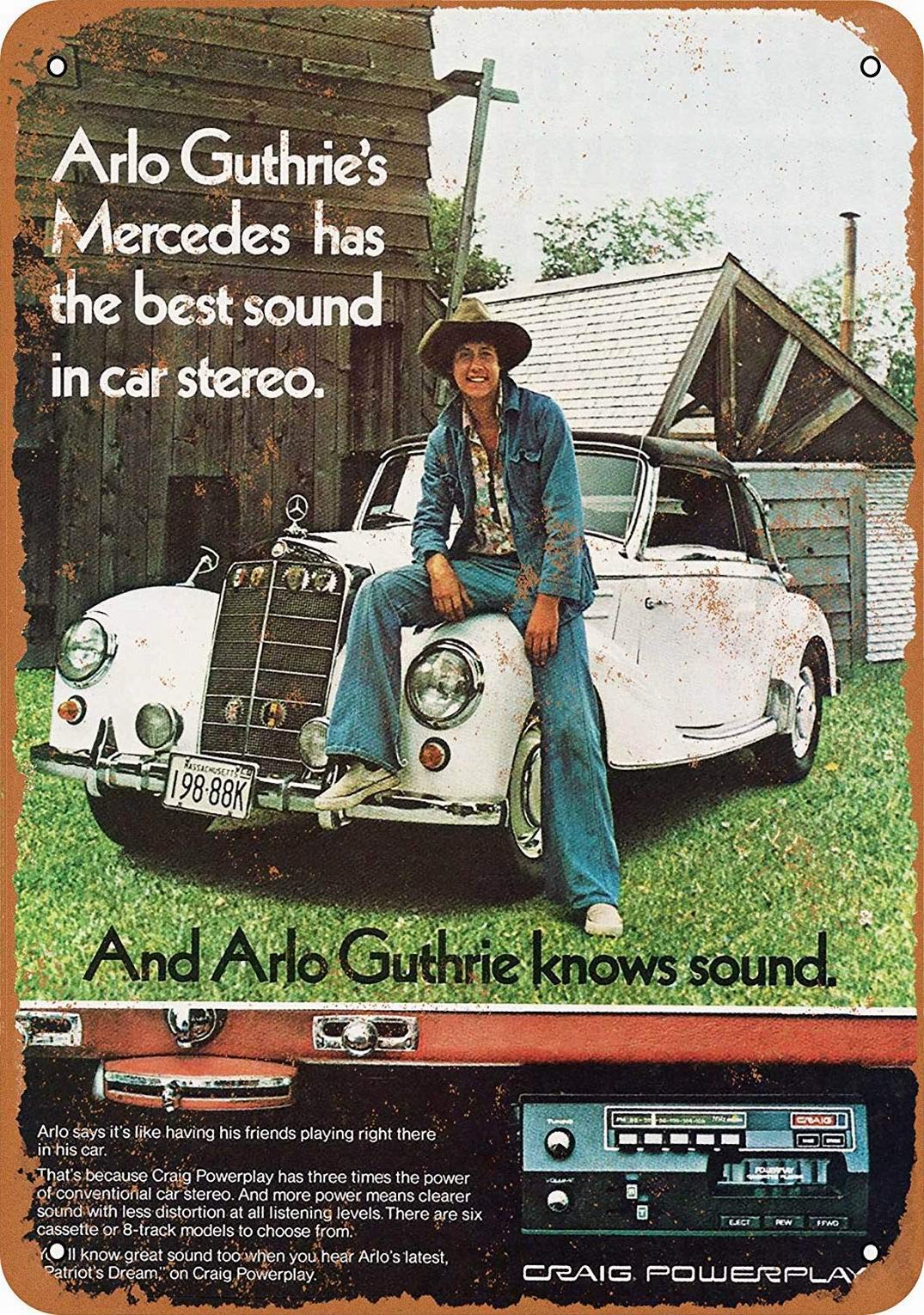 Vintage 1975 Arlo Guthrie Craig Car Stereo Metal Sign - 12x16 Inches Retro Wall Art for Home, Garage, Man Cave & Music Room Decor - Durable Tin Sign for Classic Rock Fans