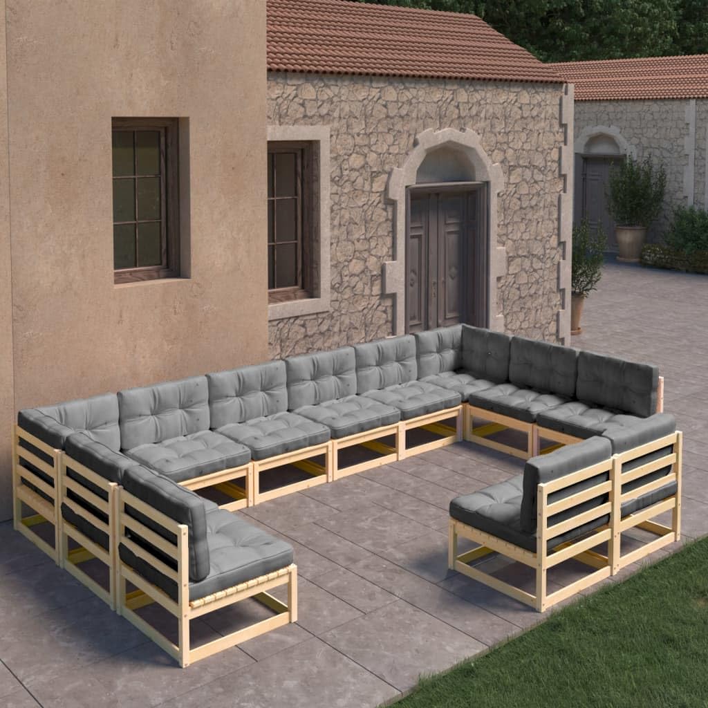 vidaXL 12-Piece Patio Lounge Set - Outdoor Garden Furniture, Sectional Sofa with Cushions, Corner Sofa in Retro Style - Solid Pine Wood for Backyard, Poolside & Terrace Relaxation