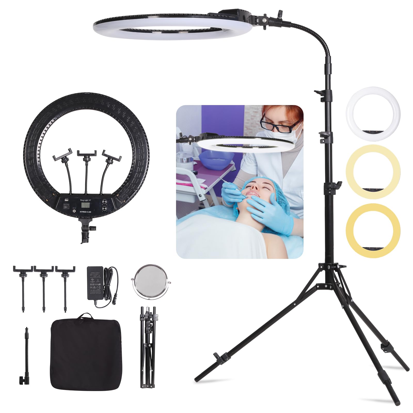 FEIFANTEAM 19-Inch LED Ring Light Kit with Phone Holder, LCD Display & Mirror - Professional Studio Lighting for YouTube Videos, Live Streaming, Vlogging, Makeup, Beauty Photography & TikTok Content Creation