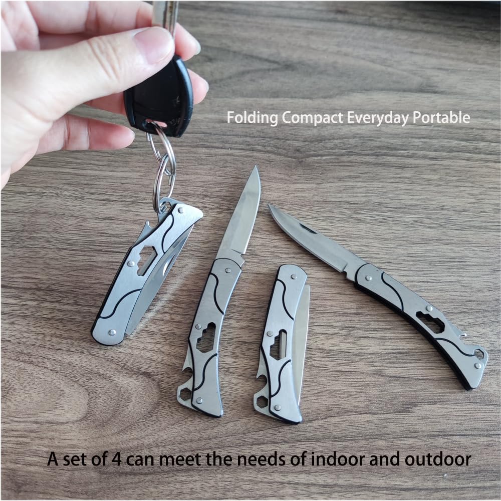 4-Pack Stainless Steel Folding Pocket Knives with Bottle Opener - Compact Self Defense Tool for Camping, Hiking & Everyday Carry (EDC)