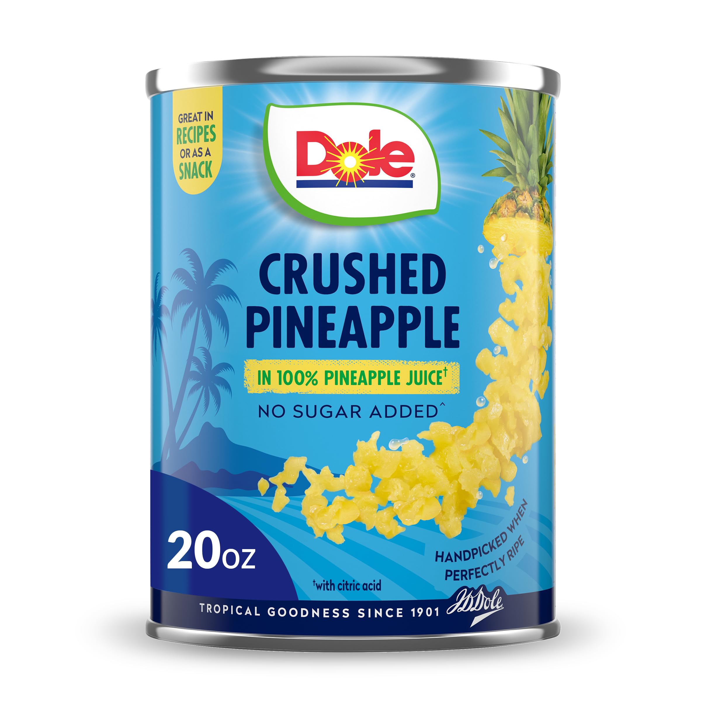 Dole Canned Crushed Pineapple in 100% Pineapple Juice - Gluten Free, 20 Oz (Packaging May Vary) - Perfect for Smoothies, Baking & Pantry Staples