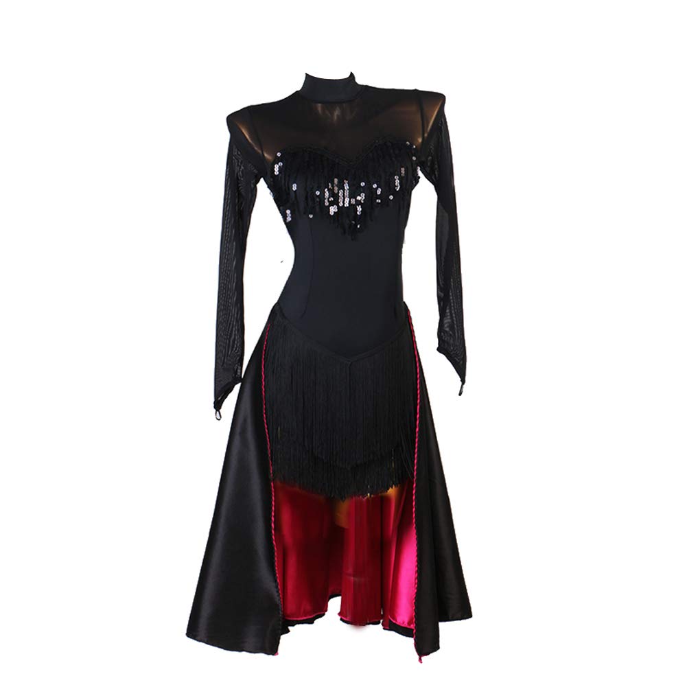 Latin Dance Dress for Salsa Tango ChaCha - Elegant Black Sequin Ballroom Competition Dress | Perfect for Performances, Shows & Dance Parties