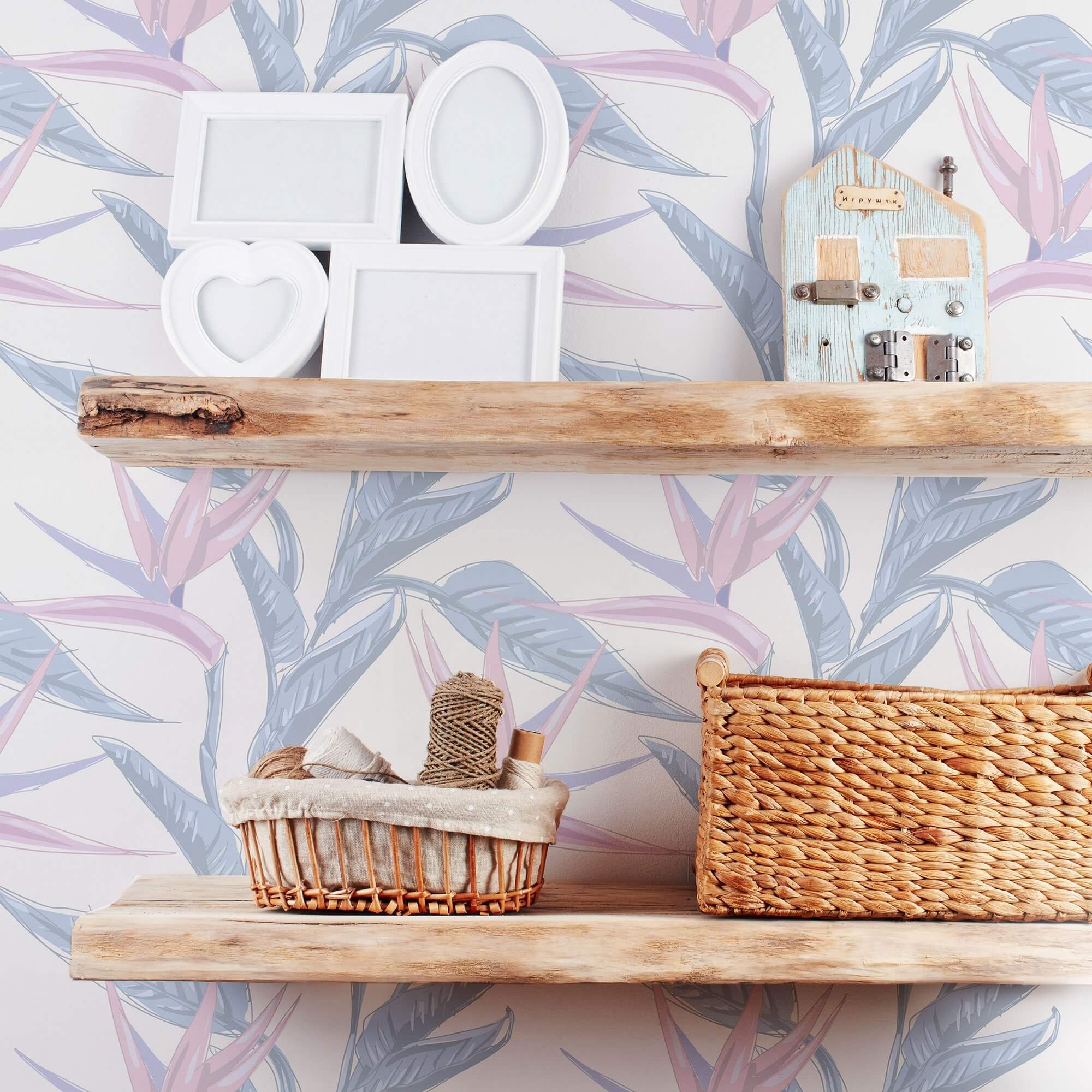 Pink and Blue Floral Peel and Stick Removable Wallpaper 8118 - Self-Adhesive Wall Decal for Bedroom, Nursery, Living Room, Office Decor