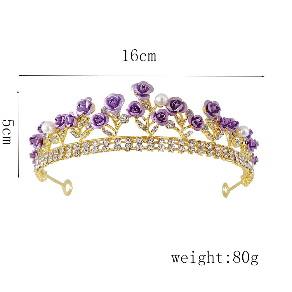 Purple Rose Crystal Jewelry Crown - Elegant Crystal Tiara for Women, Bridal Accessories, Princess Party, Cosplay & Special Occasions