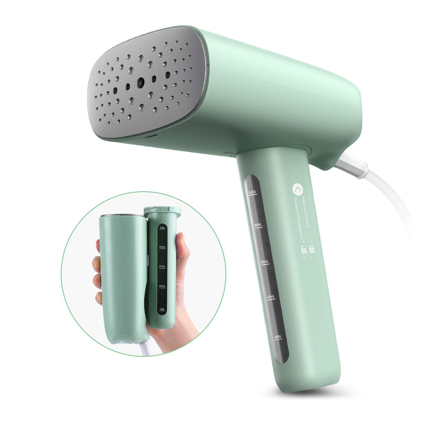 Homeasy Portable Handheld Clothes Steamer - Fast Heating Travel Garment Steamer with Detachable Water Tank | Compact & Lightweight for Wrinkles Removal | Perfect for Travel, Business Trips & Home Use (Green, Small)