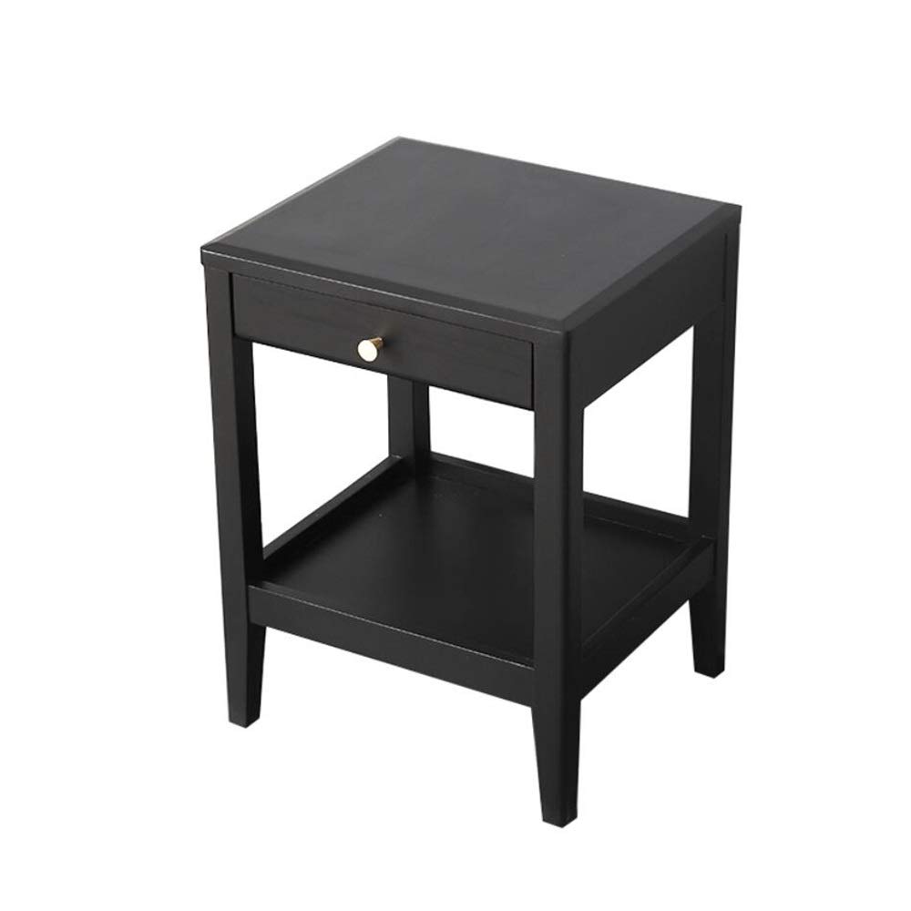 Solid Wood Night Stand with Drawers - Bedroom & Living Room Side Table (Black, 14.96x13.38x19.68in) - Perfect for Small Spaces