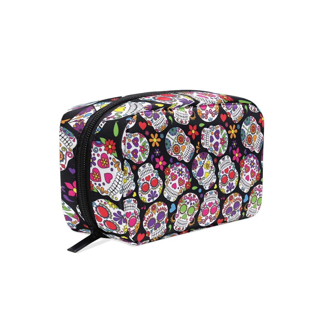 Sugar Skull Cosmetic Bag - Black Zipper Makeup Pouch for Travel & Storage