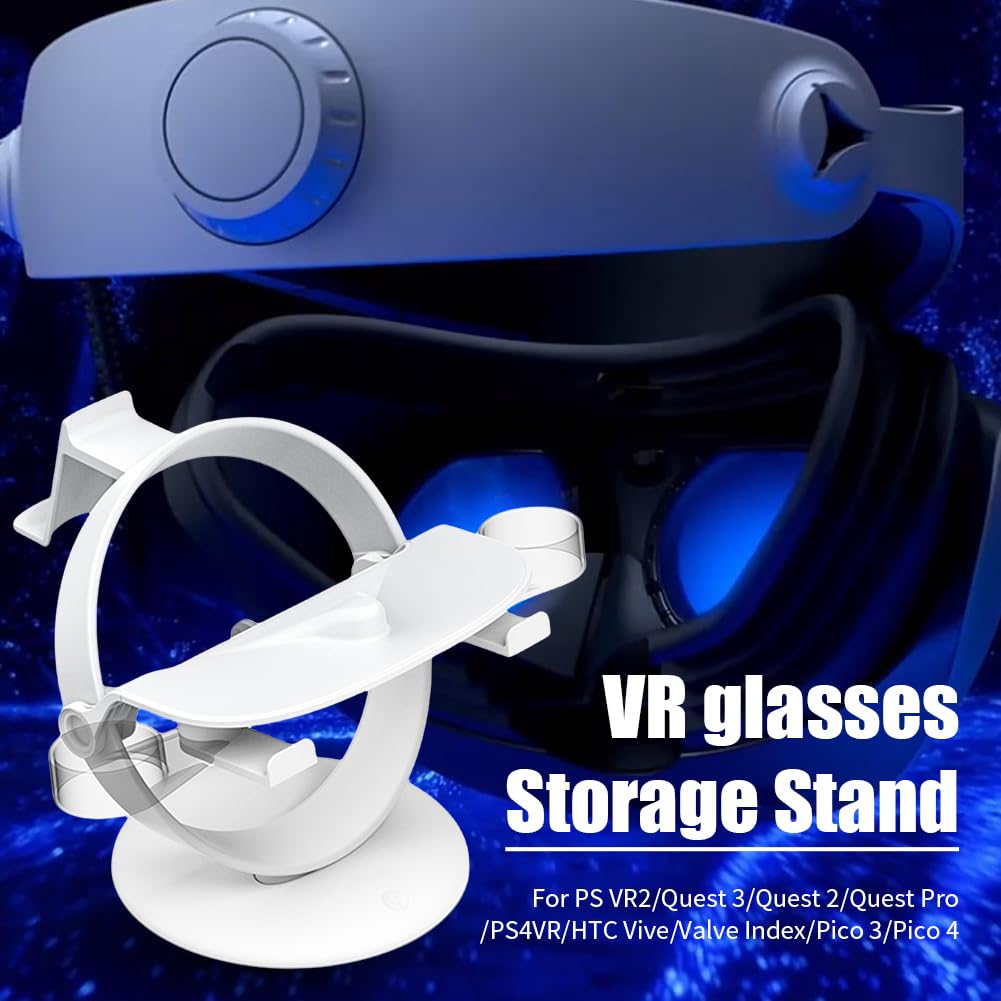 UKETO Stand Holder for Meta Quest 3, VR Headset Charging Station with LED Light, Stable Display Mount for VR Headset & Controllers - Perfect for Gaming, Home Theater & Virtual Reality Setup