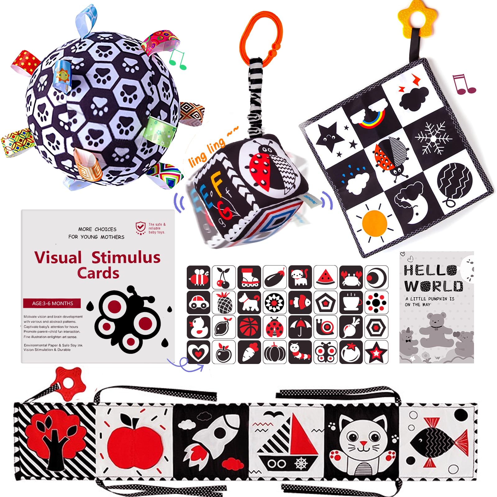 High Contrast Black and White Baby Toys for Newborns 0-12 Months - Montessori Sensory Toys for Brain Development & Tummy Time - Perfect Visual Stimulation Gift for Infants 3-6 Months (Ideal for Nursery, Daycare & Early Learning Playtime)