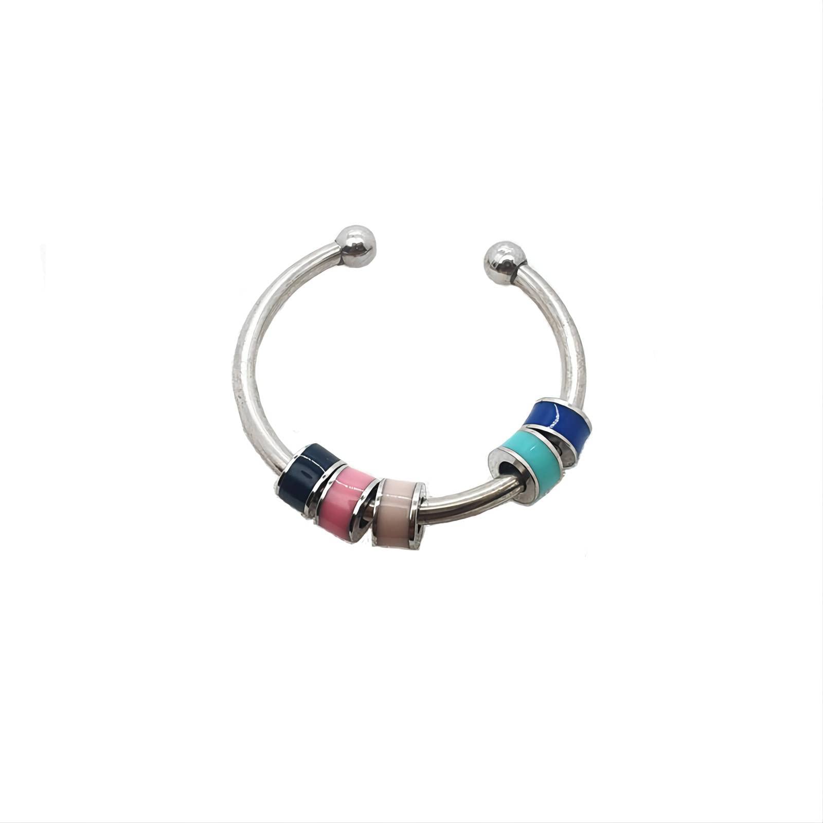Adjustable Spinning Enamel Bead Fidget Ring for Anxiety Relief - Stainless Steel Rotating Open Ring for Men & Women - Stress Relief Toy for Office, Travel & ADHD Focus Aid