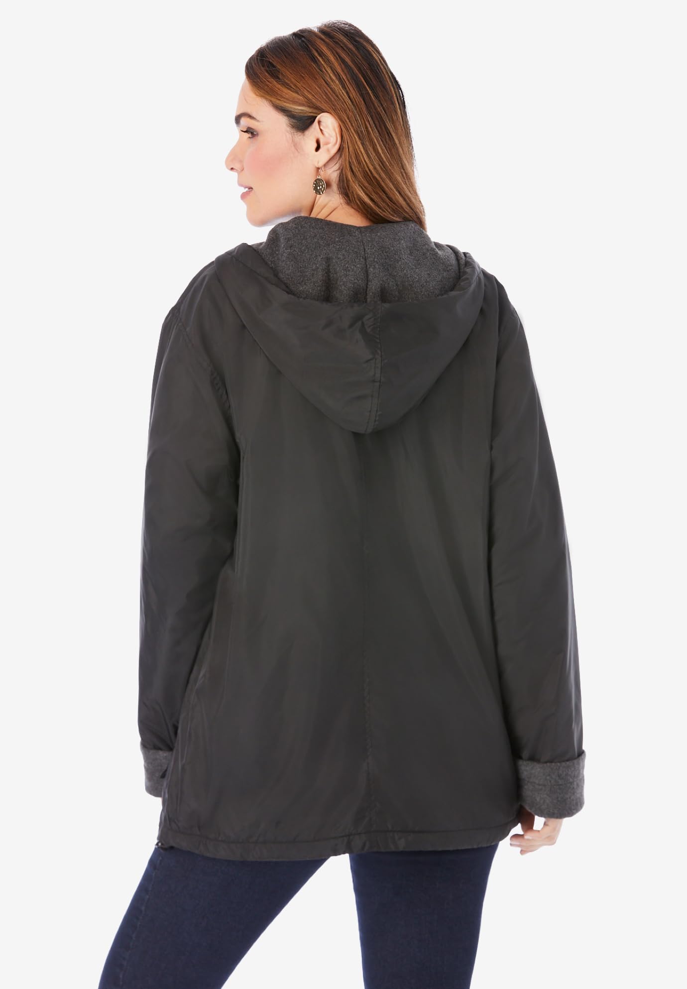 Roaman's Women's Plus Size Hooded All-Weather Jacket with Fleece Lining - Waterproof Raincoat for Outdoor Activities, Commuting & Travel