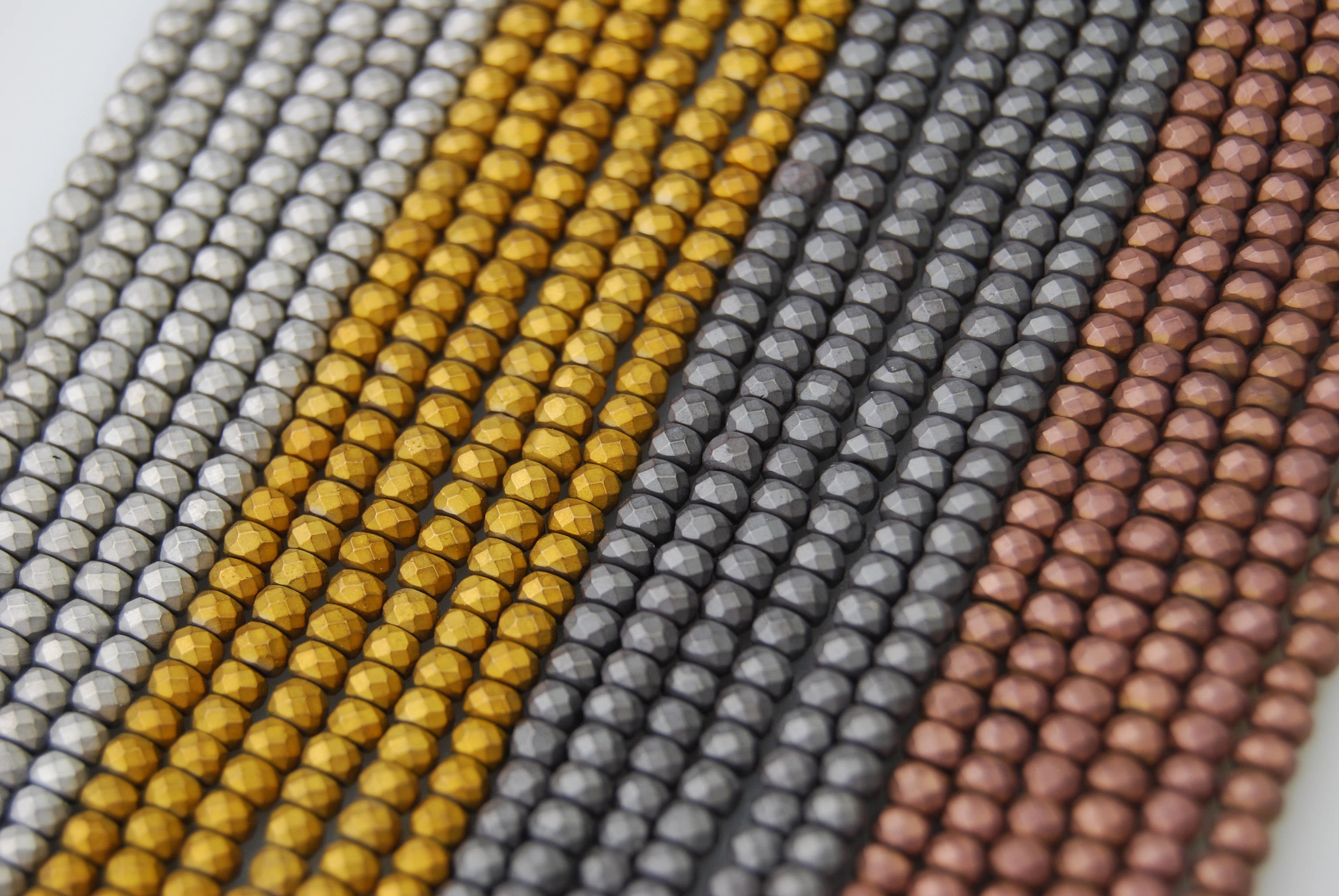 Gray/Gold/Silver/Copper Hematite Faceted Matte Rondelle Beads 2x3mm - 15.5 Inch Strand for Jewelry Making, DIY Bracelets & Necklaces - Healing Crystal Beads for Meditation & Energy Work