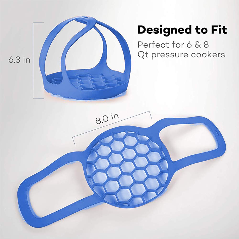 Silicone Pressure Cooker Sling for 6 Qt & 8 Qt Instant Pot, Ninja Foodi - BPA-Free Steamer Rack & Bakeware Lifter - Anti-Scalding Multi-Function Cooker Accessory (Blue) - Perfect for Steaming Eggs, Vegetables & Baking in Electric Pressure Cookers