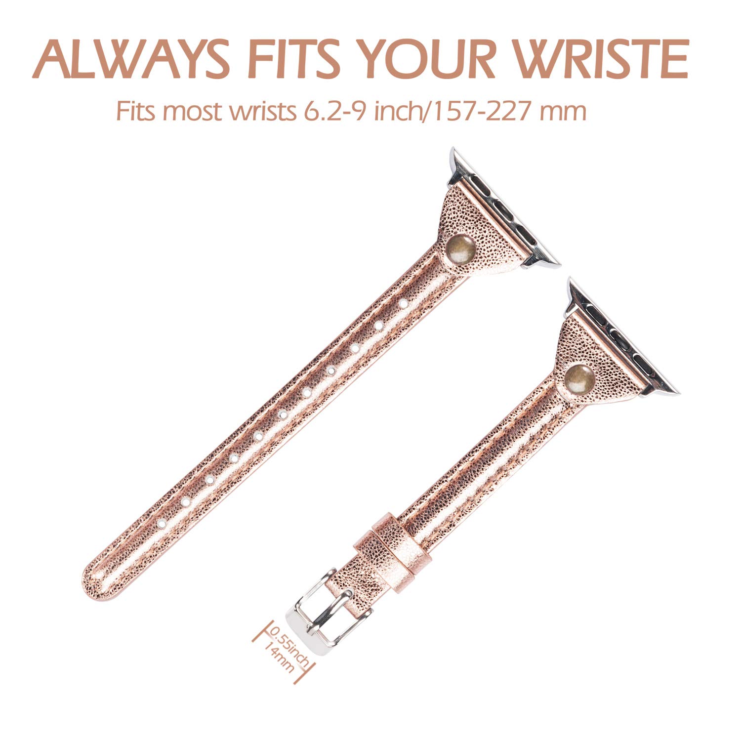 Premium Slim Rivet Leather Band for Apple Watch 38mm 40mm 41mm 42mm 44mm 45mm 46mm 49mm - Compatible with iWatch Series 10/9/8/Ultra/SE/7/6/5/4/3/2/1 - Elegant Dressy Strap for Women & Men - Perfect for Office, Business Meetings & Formal Occasions