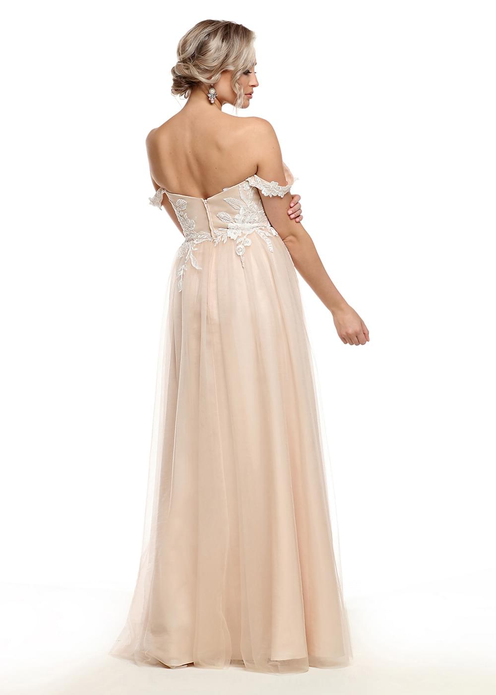 Elegant Off-The-Shoulder Tulle A-Line Bridesmaid Dress with Lace Bodice - Perfect for Weddings, Formal Events & Special Occasions