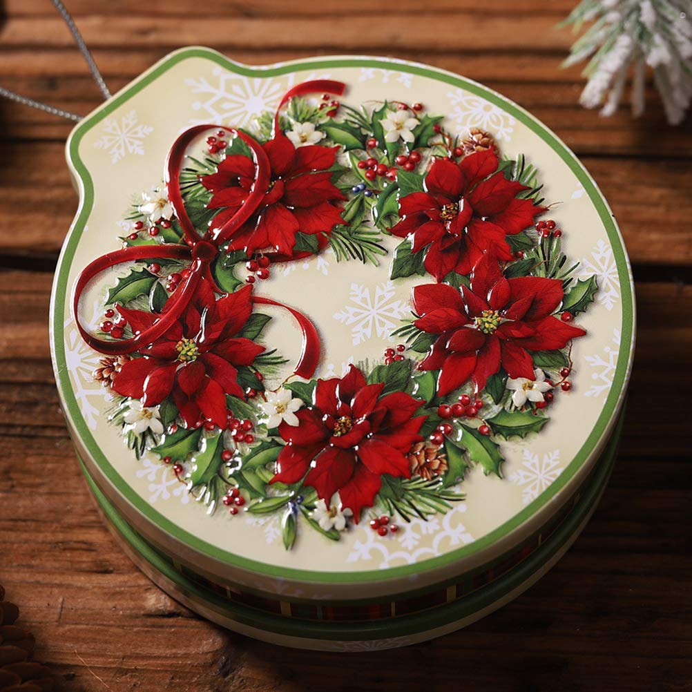 Christmas Themed Empty Candy Tins - Holiday Cookie Gift Storage Containers for Xmas Party Decorations - Christmas Wreath Design - Perfect for Holiday Gifting, Cookie Exchanges & Festive Decor