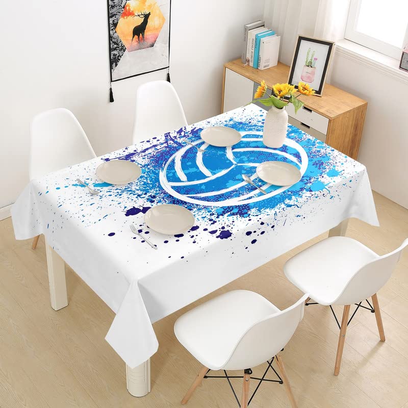 Volleyball Tablecloth - Blue Waterproof Square Table Cover for Kitchen, Dining Room, Sports Games, Outdoor Events (55 x 71 Inch)
