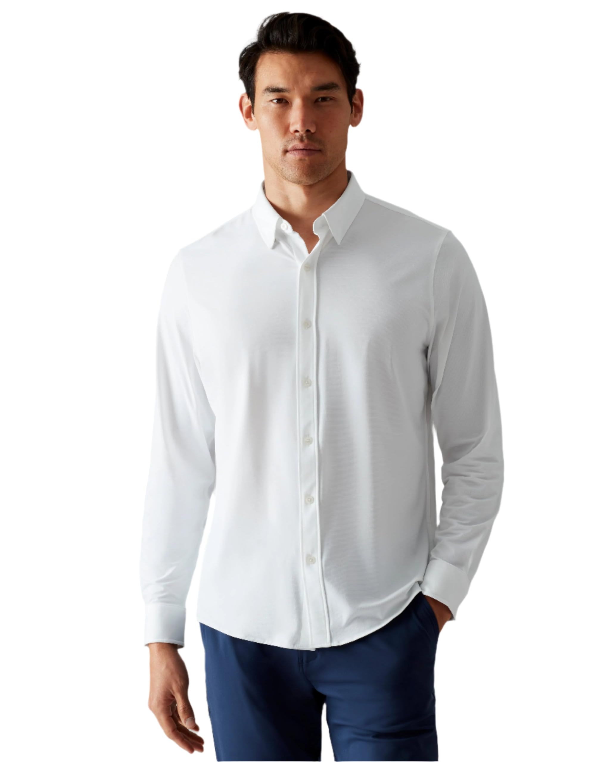 Rhone Men's Commuter Performance Dress Shirt - Wrinkle Resistant Slim Fit Button Down Shirt for Office & Travel | Machine Washable Business Casual Wear for Professionals