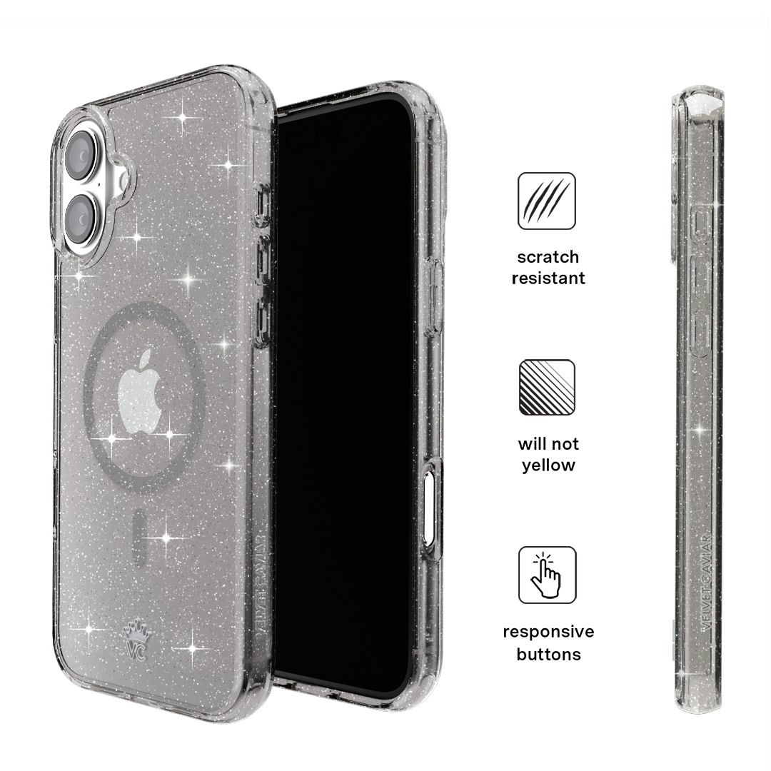 Sparkle Grey Stardust Glitter iPhone Case - Protective & Stylish Phone Cover for iPhone 13/14/15 Pro Max - Perfect for Parties, Events & Everyday Glam