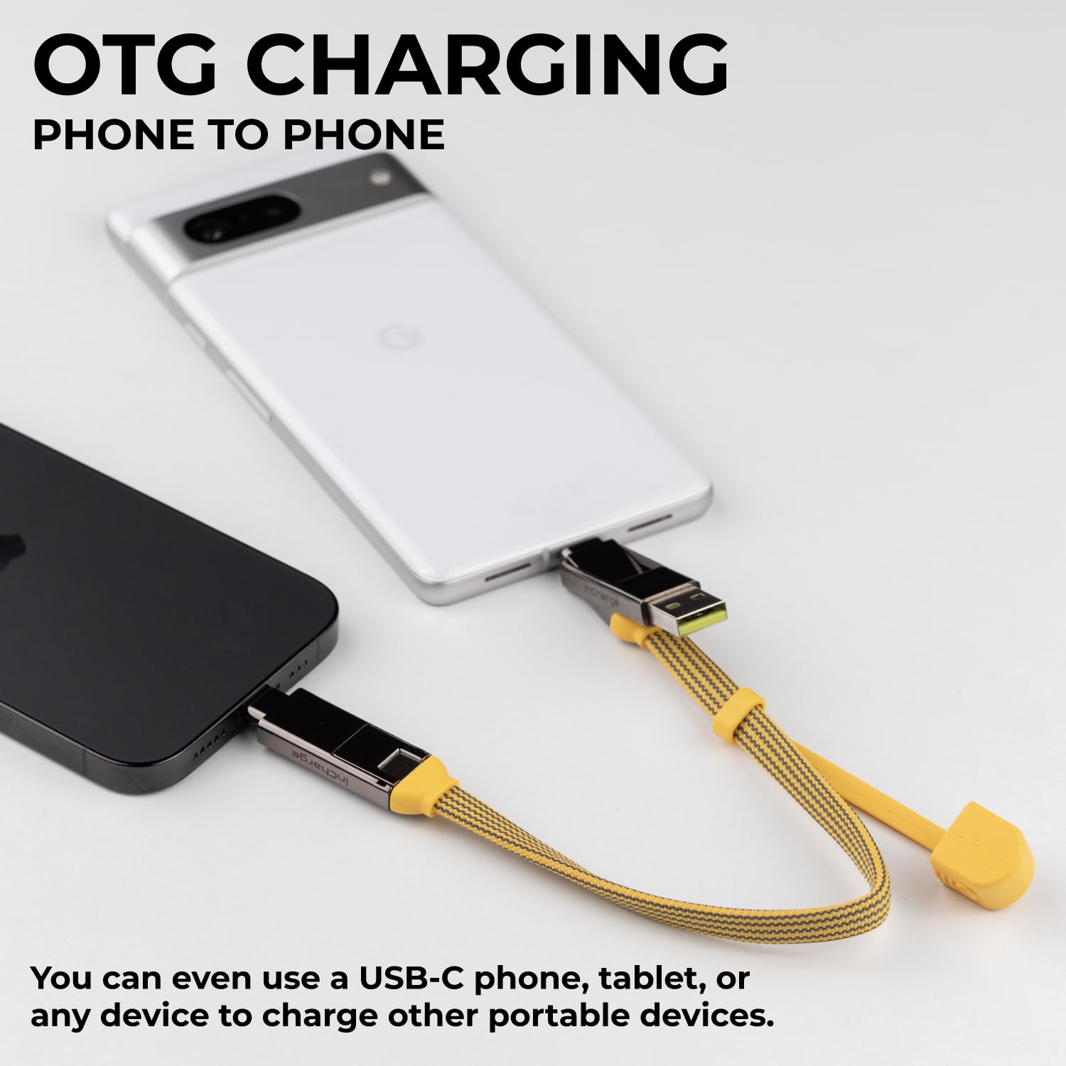 Rolling Square inCharge XL 6-in-1 Multi Charging Cable - 100W Ultra-Fast Charging USB & USB-C Cable (1Ft/0.3m, Summit Yellow) - Perfect for Travel, Home & Office Use
