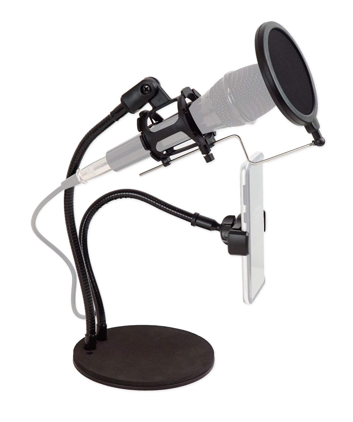 Professional Podcasting Desk Stand with Microphone & Phone Holder - Studio-Quality Broadcast Setup for Podcasters, Streamers & Content Creators | Perfect for Home Studios, Live Streaming & Recording Sessions