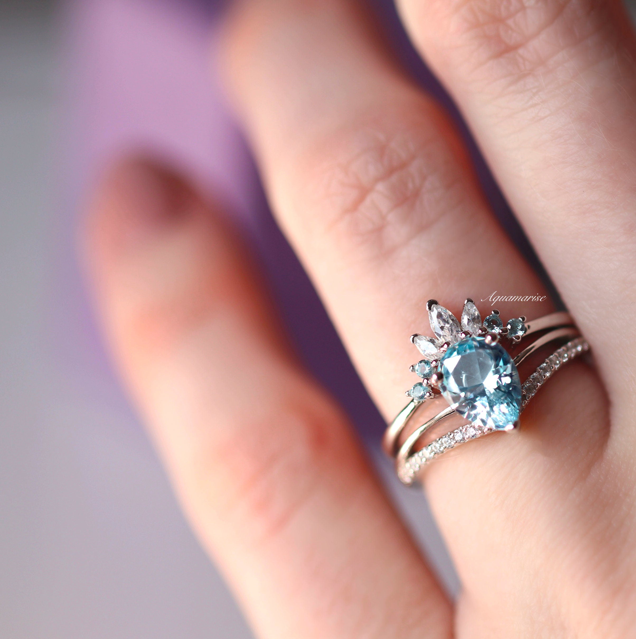 Dakota Aquamarine Ring Set - Sterling Silver Jewelry for Women, Elegant Birthstone Gift for March, Perfect for Engagement, Anniversary & Special Occasions