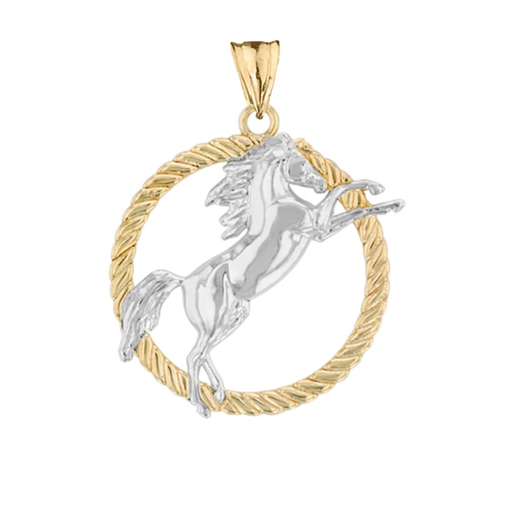10K Two-Tone Yellow Gold Stallion Horse Rope Pendant - Animal Kingdom Jewelry for Horse Lovers | Perfect Gift for Equestrians & Western Fashion