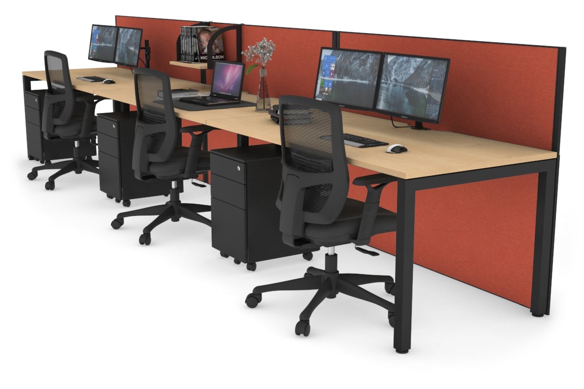Horizon Quadro 3-Person Office Workstation with Square Legs - 1600L x 800W Dimensions, Cable Management Scallop - Ideal for Collaborative Workspaces, Open Offices & Modern Business Environments