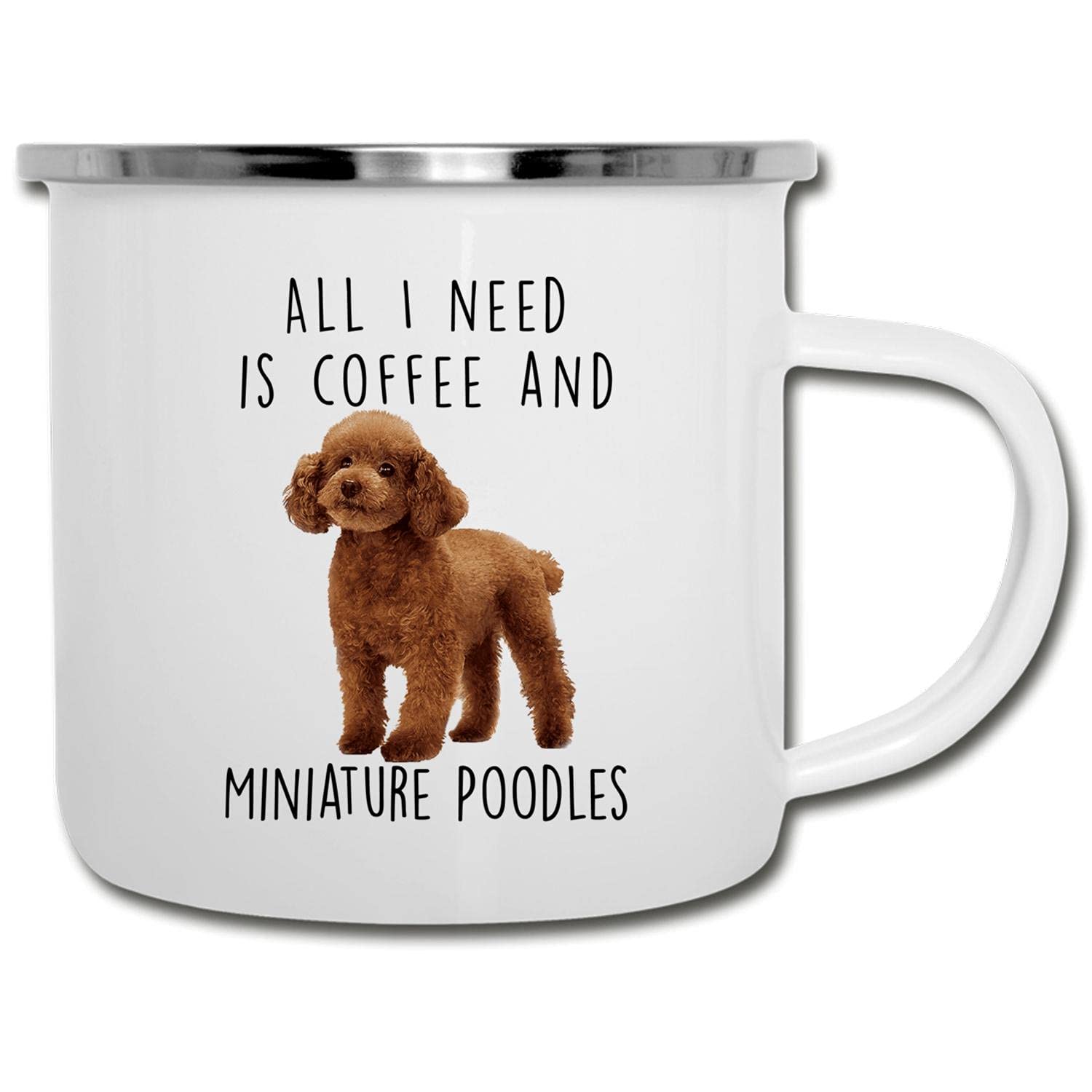 Funny Dog Mom Gifts - I Love Coffee & Miniature Poodle Red Enamel Camping Mug 12oz | Christmas Gift for Dog Lovers, Camping & Travel Essentials