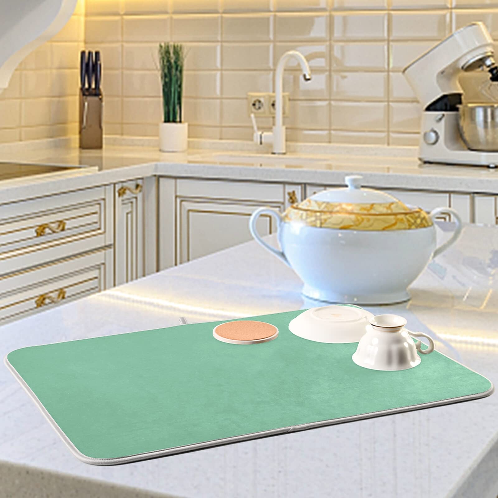 XL Sage Green Microfiber Dish Drying Mat - 16x18 Inch Heat-Resistant Kitchen Counter Accessory | Perfect for Drying Dishes, Protecting Countertops & Stylish Kitchen Decor